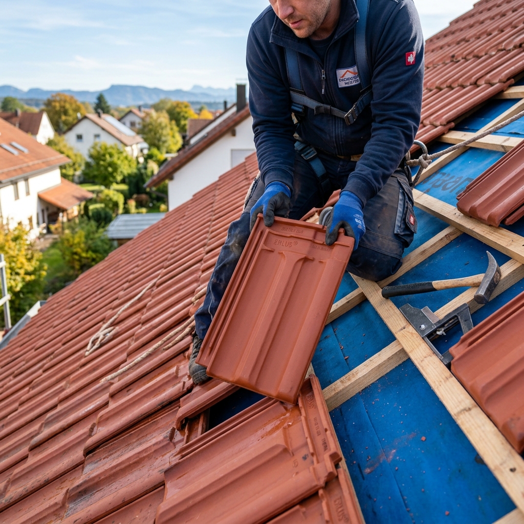 Dachreparatur und Ziegelaustausch